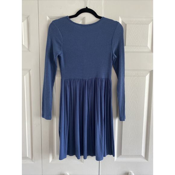 Altar'd State Womens Medium‎ Blue Dress Long Sleeve Ribbed Skater - Picture 5 of 6